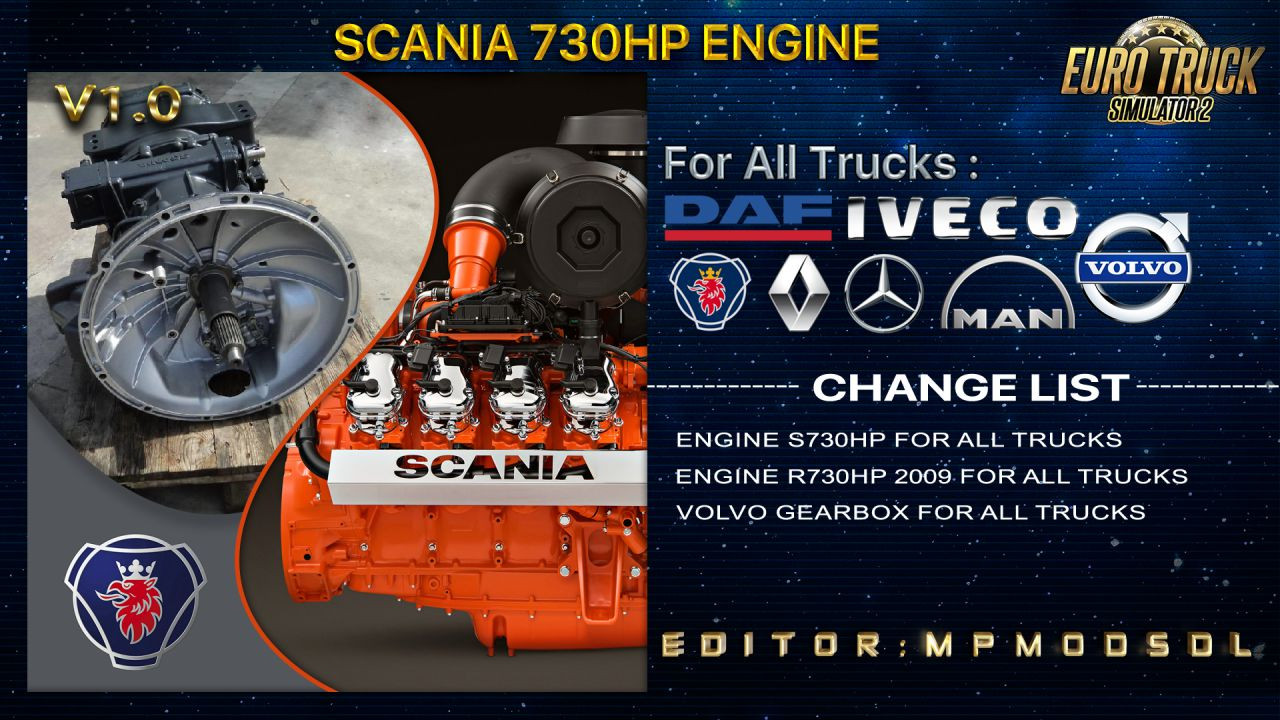 Scania 730HP Engine For All Trucks Mod For ETS2 Multiplayer 1.39